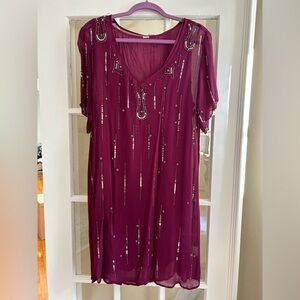 NWT CHAN LUU beaded slip dress in wine color